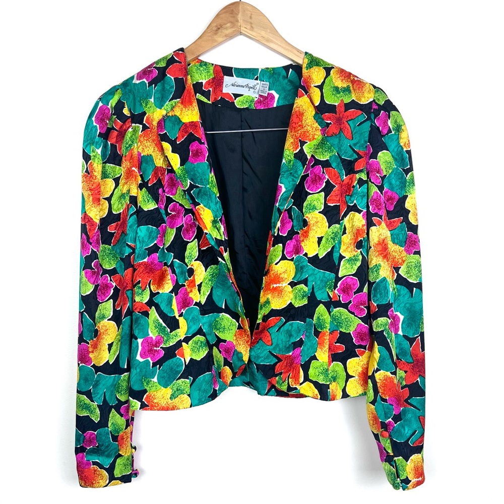 Vintage 80’s  90’’s Adrianna Papell Silk Floral Jacket Blazer Top